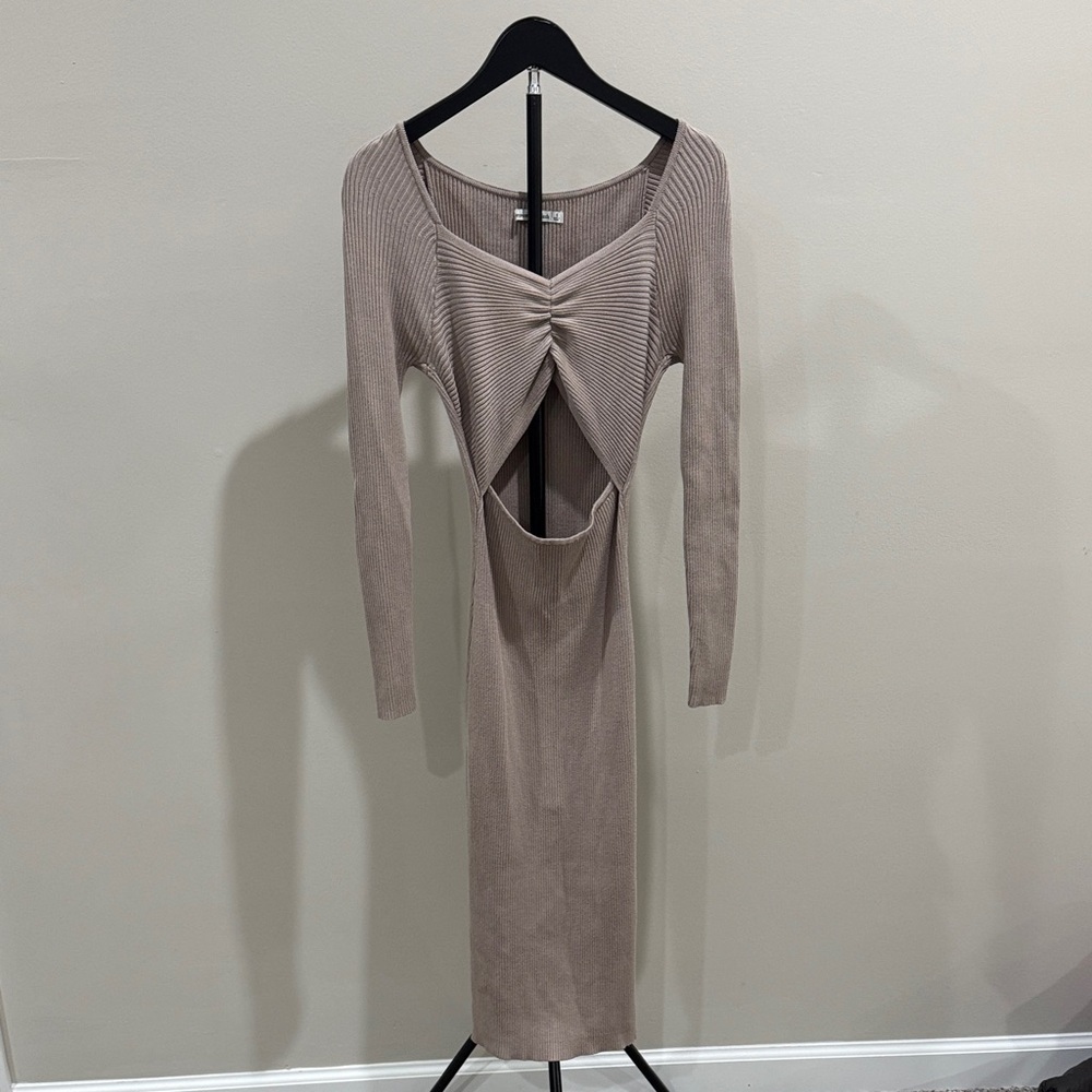 Abercrombie & Fitch Elegant Taupe Long Sleeve Dress